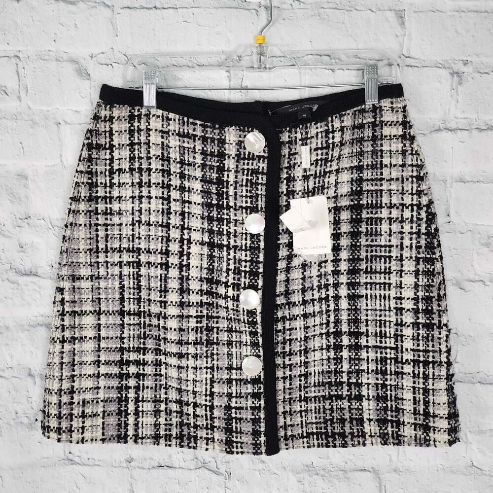 Marc Jacob tweed mini skirt Sz 10 merino a line button down A16C